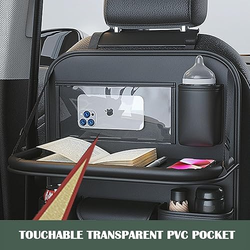 Miniatura 3 de Organizador de asiento trasero de automóvil con bandeja de mesa plegable, protector de respaldo de asiento de automóvil con soporte para teléfono