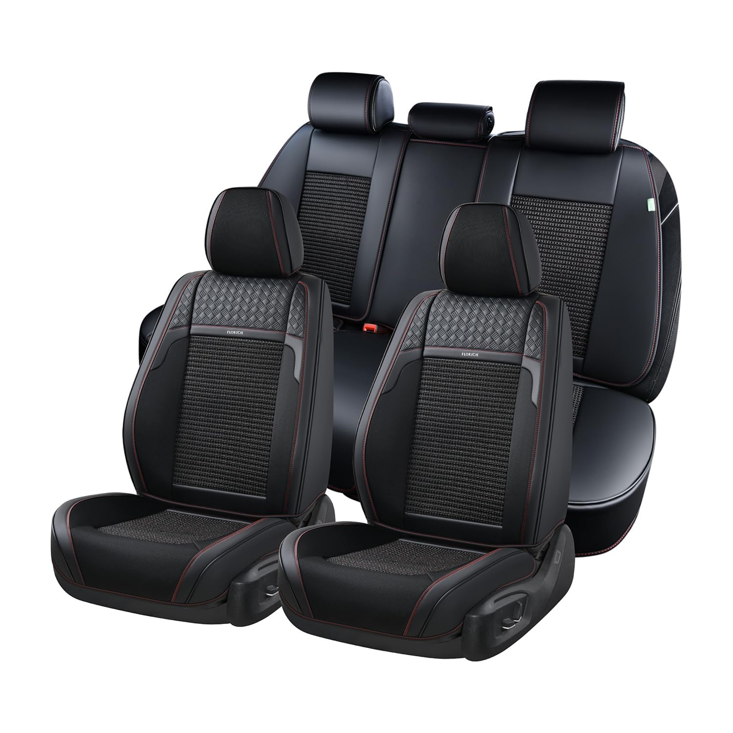 FLORICH Juegos de Funda de Asiento universales 5 plazas, Protector de cojín de Asiento para automóviles de Cuero Artificial Impermeable y Transpirable, Adecuado para la mayoría de los vehículos