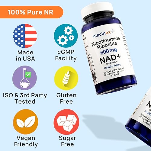 Miniatura 8 de NAD+ Supplement - 600mg Pure Nicotinamide Riboside (NR) - Healthy Aging, Mental Clarity & Energy Booster - Cell Regeneration Supplements for Women