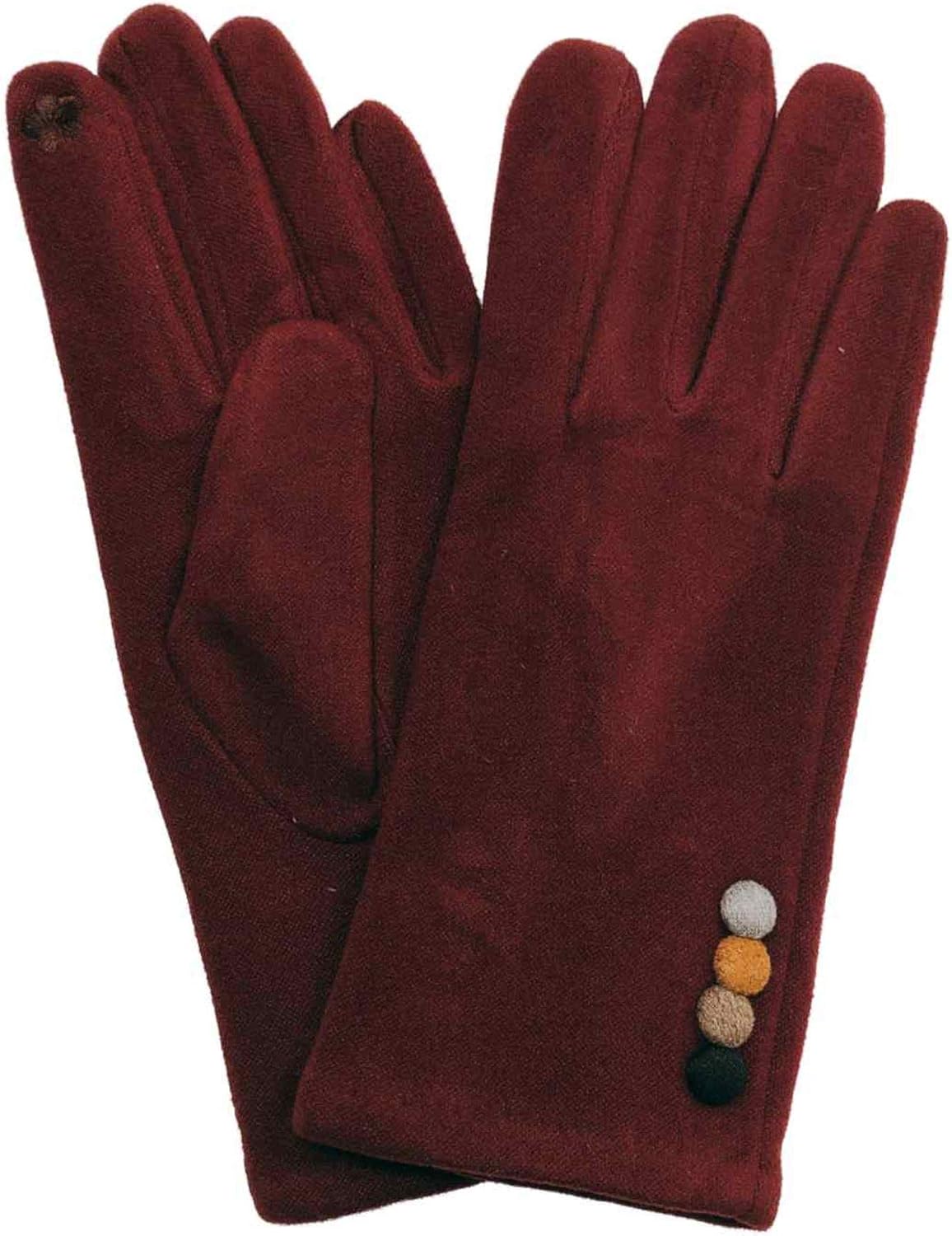LIB Womens Burgundy Faux Suede Button Stretch Fit Texting & Tech Touchscreen Gloves