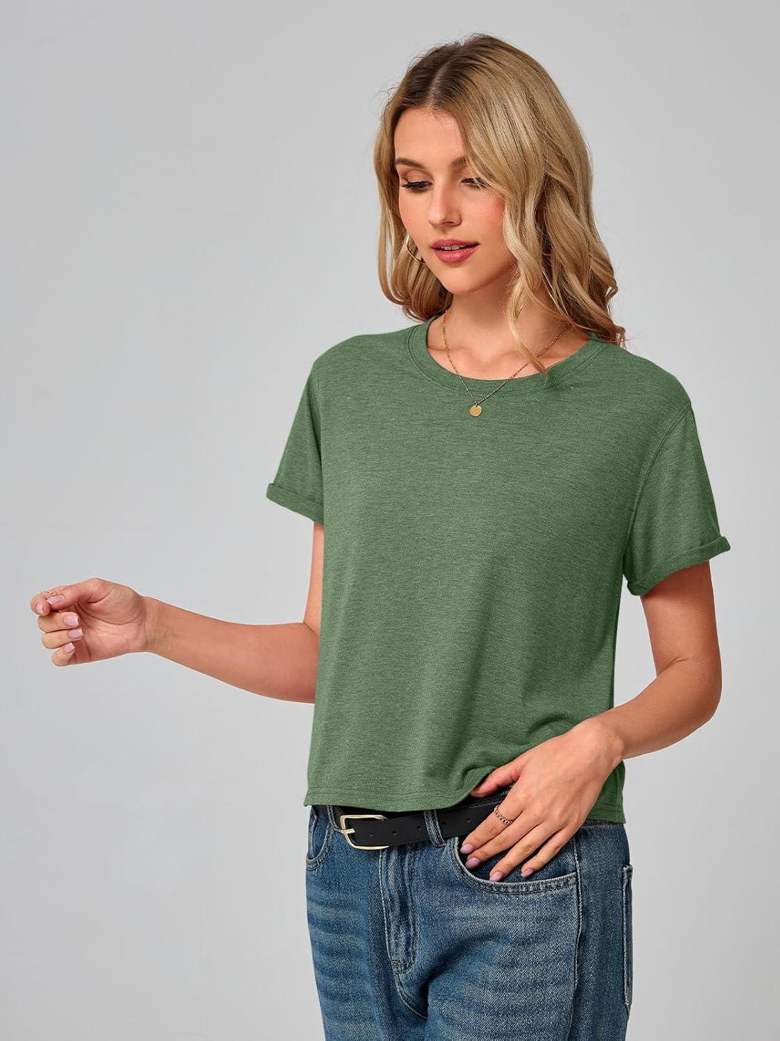 UNCLECAT Women's Short Sleeve Cropped T Shirts Summer Crewneck Crop Tops Solid Basic Tees - Image 6