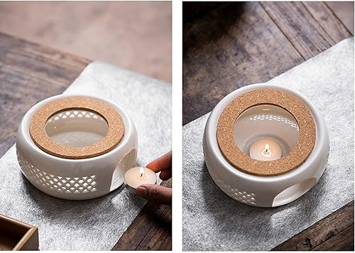 Miniatura 4 de Calentador de tetera de cerámica, calentador de luz de té, blanco, diseño para tetera de vidrio, base de calentador de tetera (5.3 x 2.4 pulgadas)