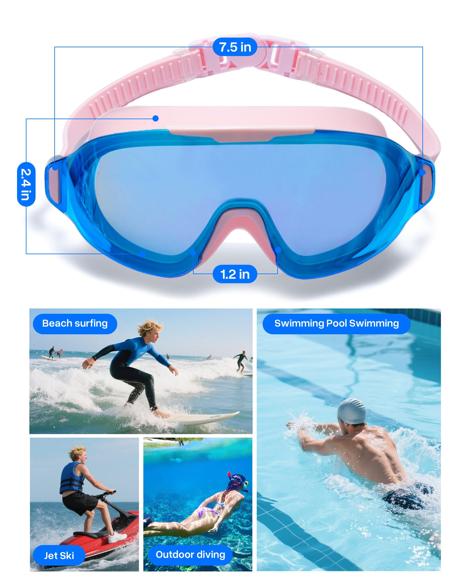 Schwimmbrille, Weitwinkel, beschlagfrei und UV-auslaufsicher, modische Schwimmbrille für Damen und Herren