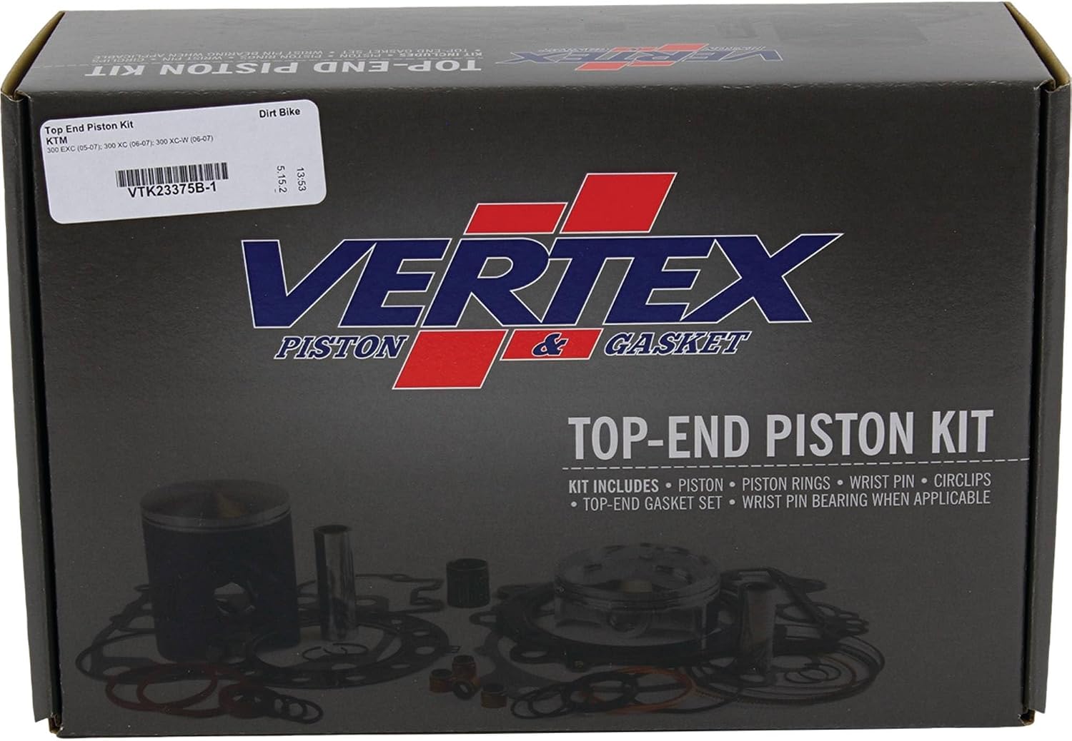 Vertex Top End Piston Kit for KTM 300 EXC (05-07), 300 XC (06-07), 300 XC-W (06-07) VTK23375B-1
