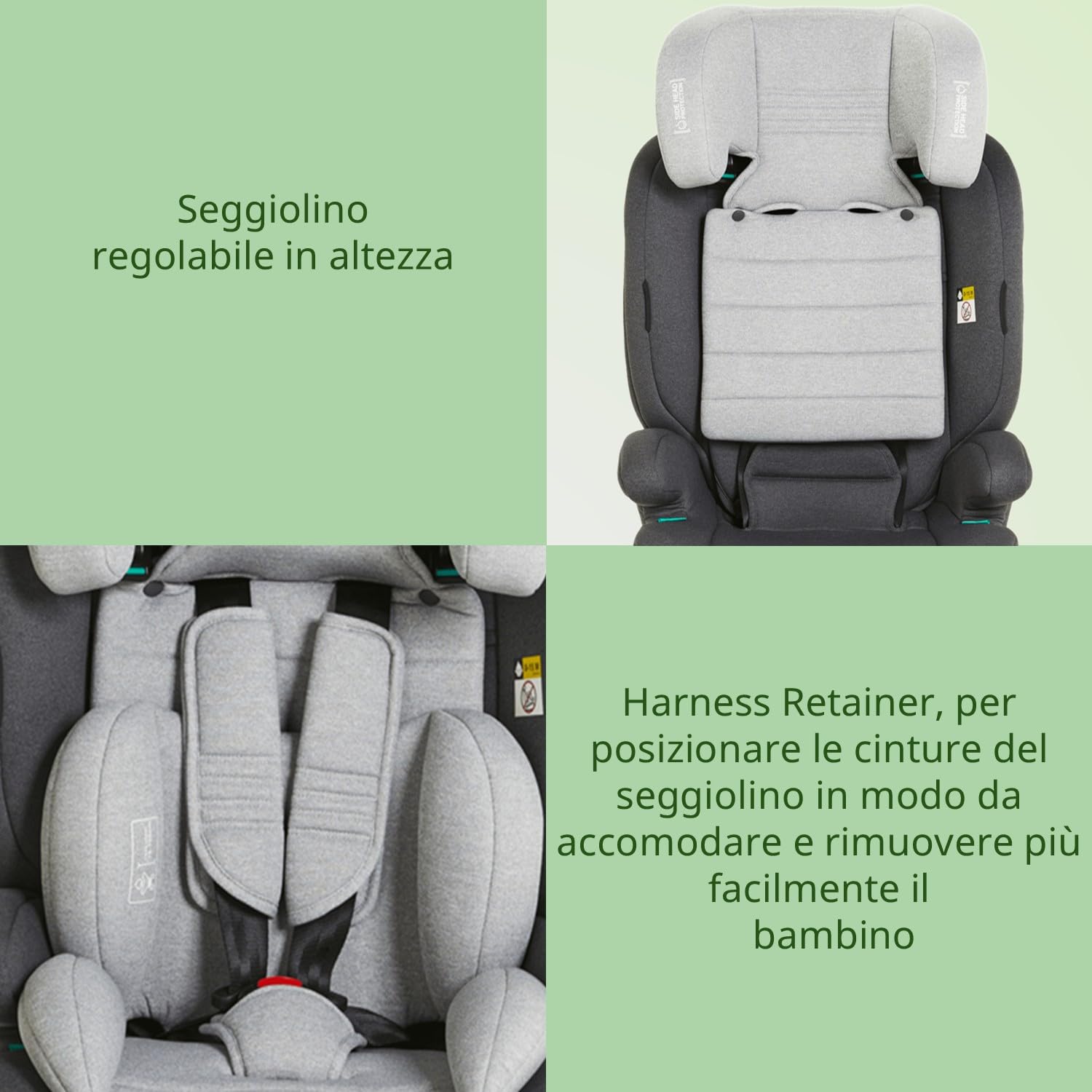 Giordani Adonis Silla de Coche 76-150 cm i-Size, Homologada R129/03 con Arnés de 5 Puntos y Reductor Ergonómico, Reposacabezas Ajustable y Sistema Harness Retainer, Evolutiva para Niños 15-36 kg