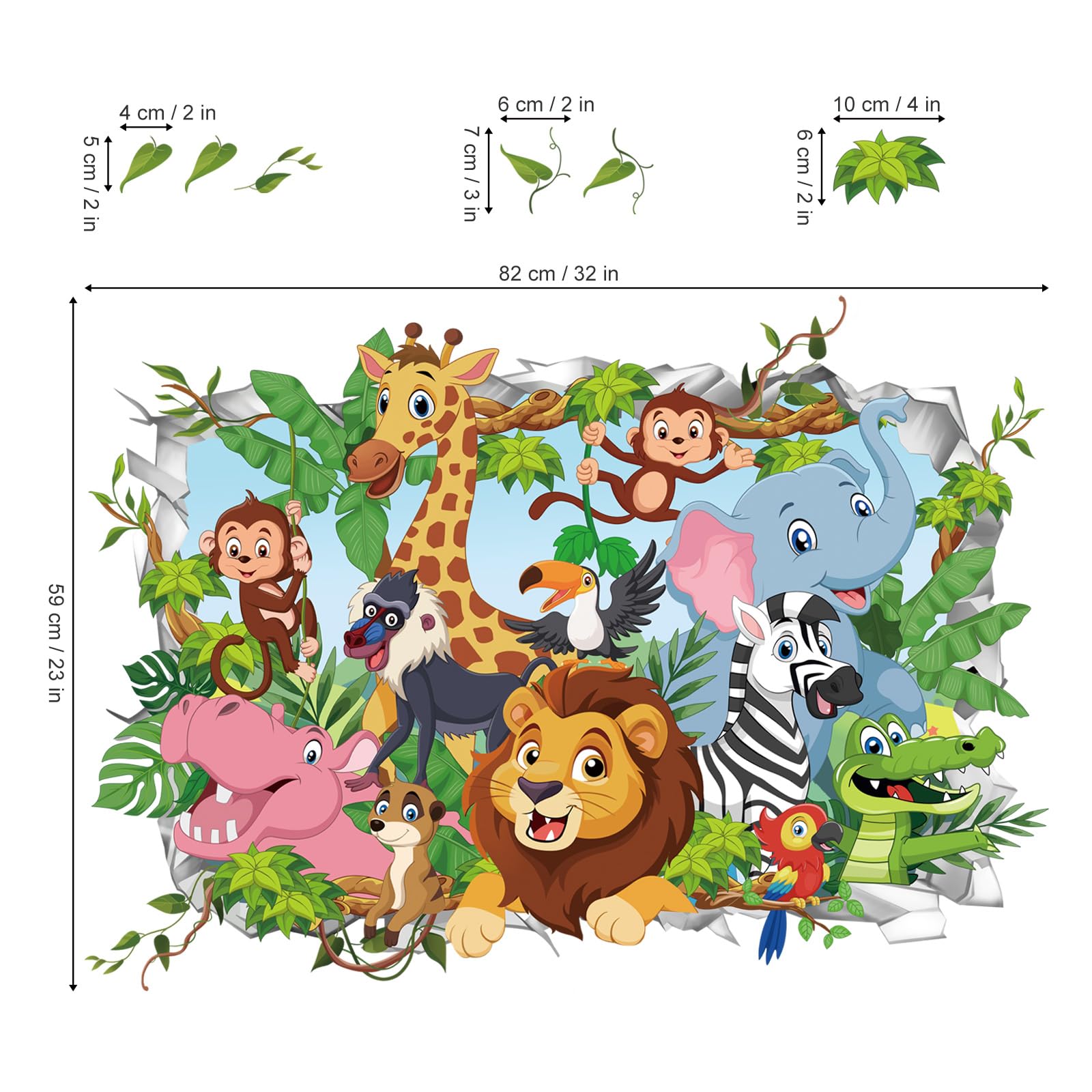Wondever Stickers Muraux Animaux Train Jungle - Éléphant Girafe Lion Montgolfière Chambre Enfants