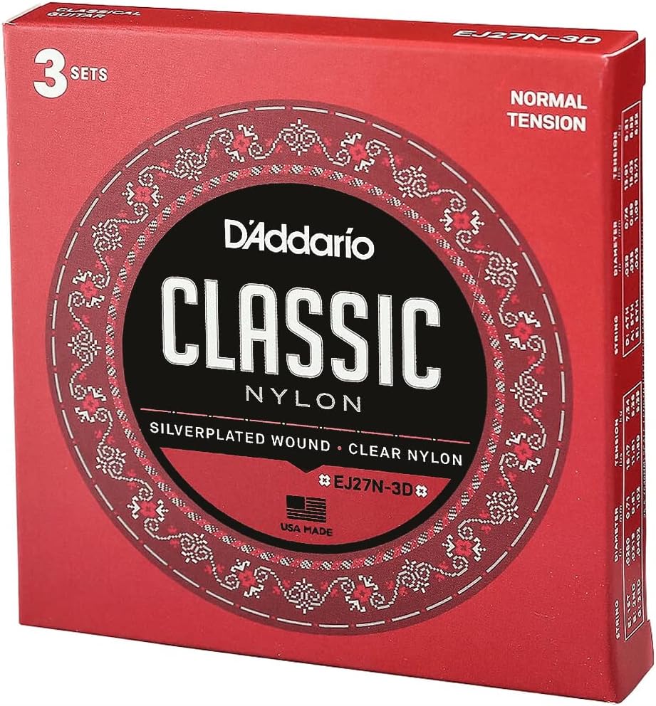 D'Addario EJ27N 3 Pack Student Nylon Classical Guitar Strings, Normal