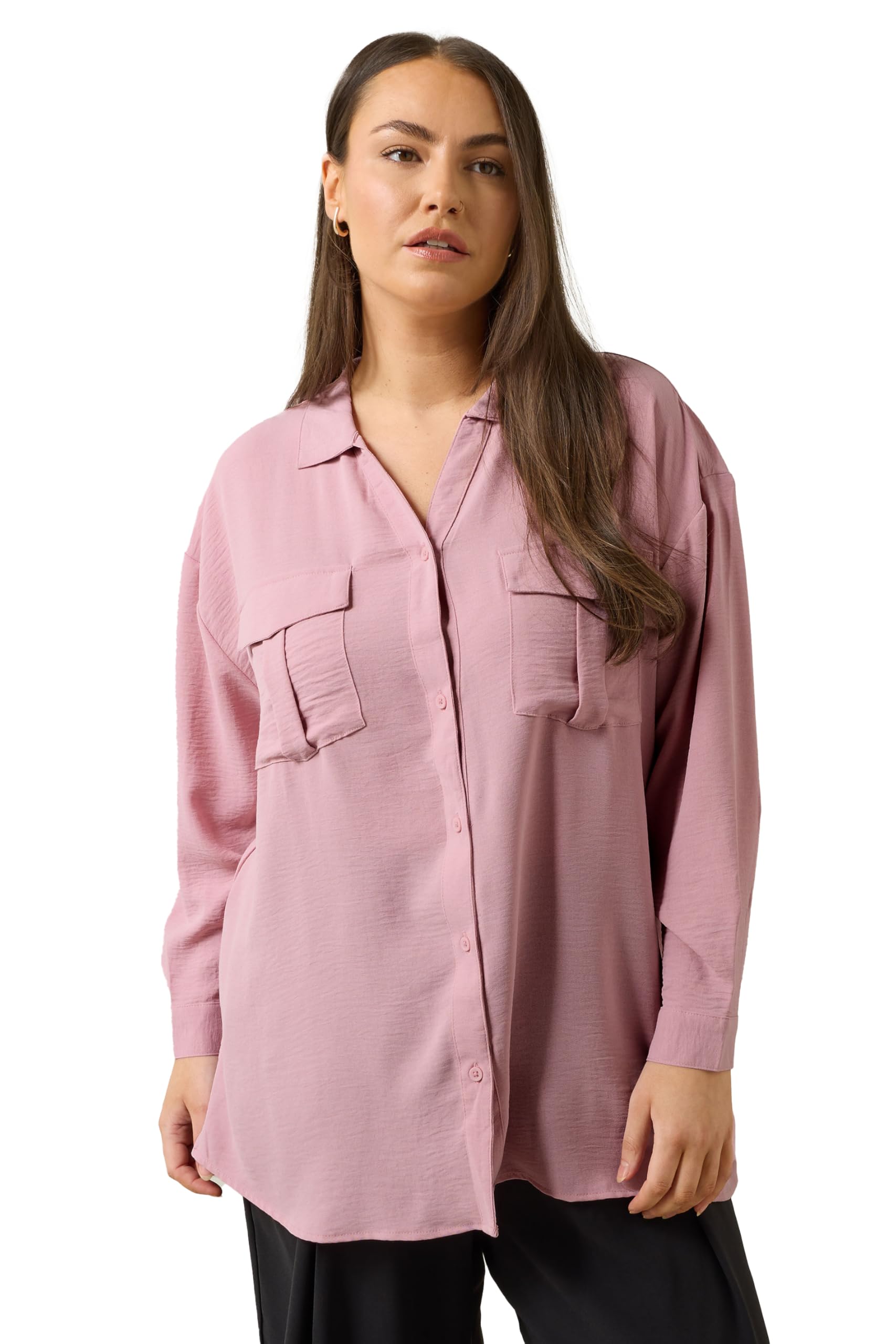 Evans Women's Pink Curve Utility Pocket Shirt - Plus Size Curve