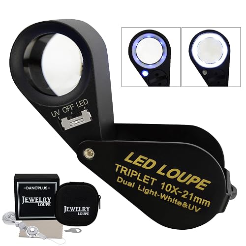 10x Magnifier Jewelry Loupe LED UV 21mm Triplet Lens Optical