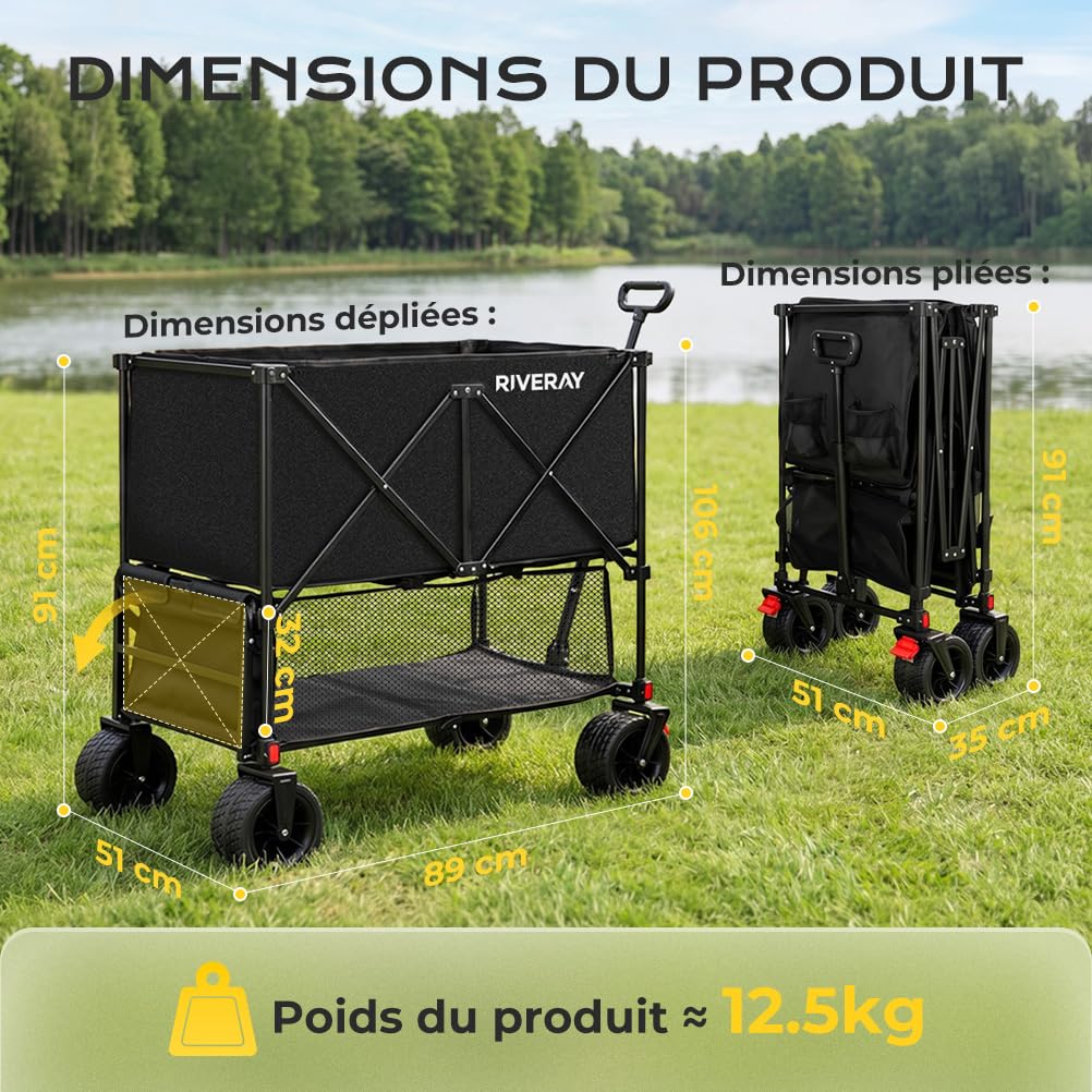 Chariot Tout-Terrain 400L Pliable 4 Roues avec Frein 18x10CM, XXXXL