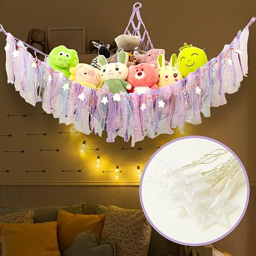 Miniatura 9 de Red de animales de peluche o hamaca de almacenamiento de juguetes con luz LED colgante para almacenamiento de animales de peluche para decoración de
