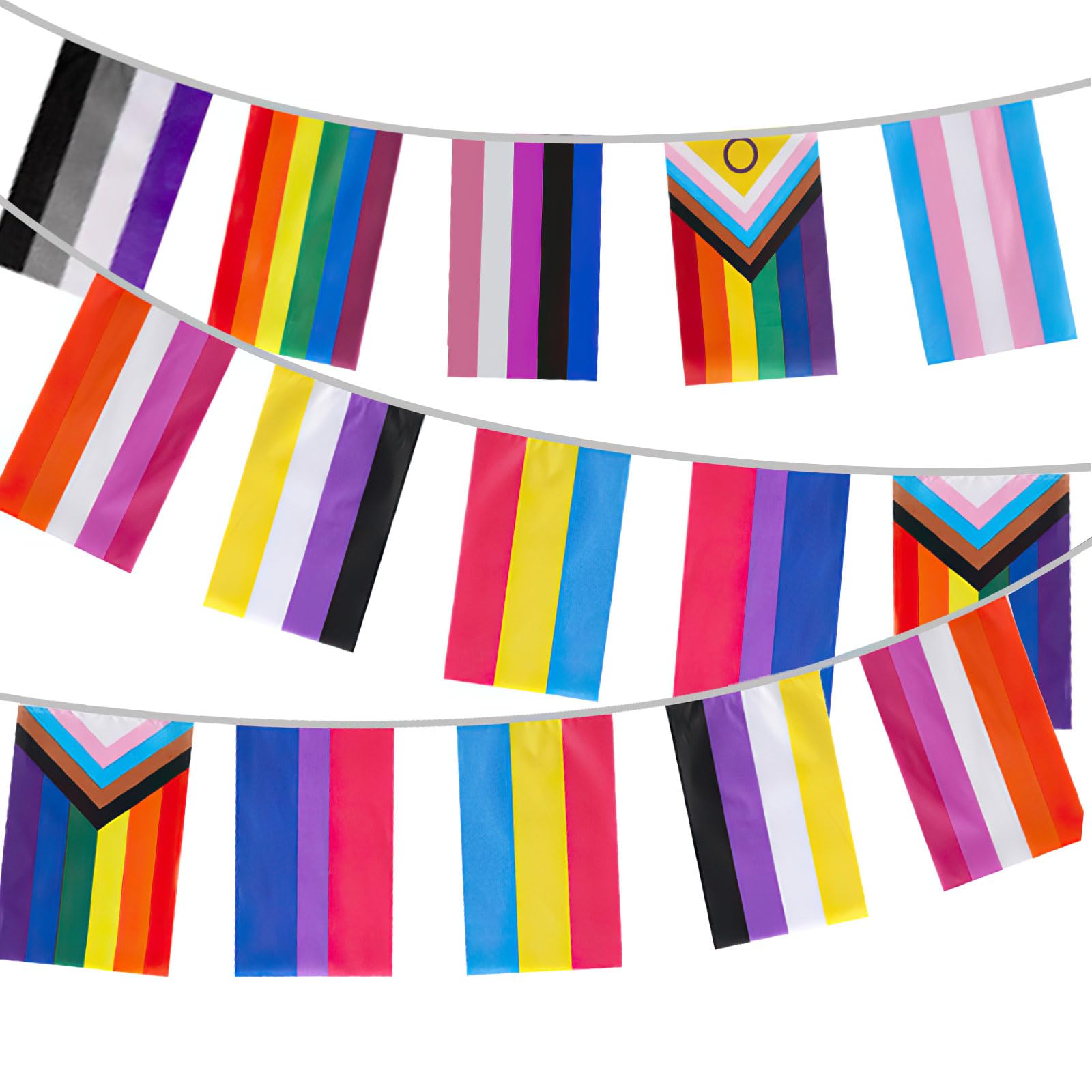 30 Pcs Pride Bunting, Pride Decorations,10m Colourful Lgbtq Celebration Flag for Outdoor Parades Decorations, Bar, Home Parties, Washable Polyester Hanging Festive Ornaments