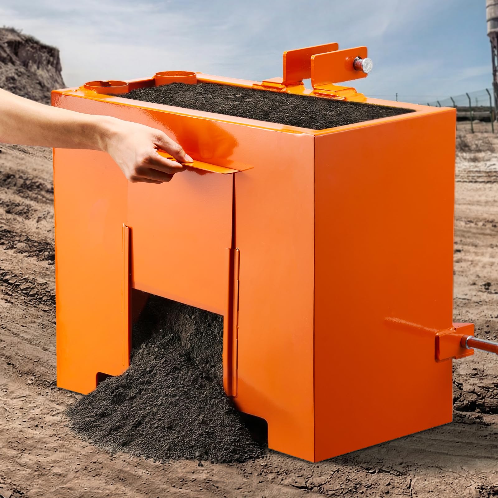 VEVOR Ballast Box, 3-Point Category 1 Tractor Ballast of 800 lbs Capacity, Standard 2 Inch Hitch Receiver, Heavy-Duty Steel 3.2 ft³ Large Volume Durable Loader Attachment with Sliding Door, Orange