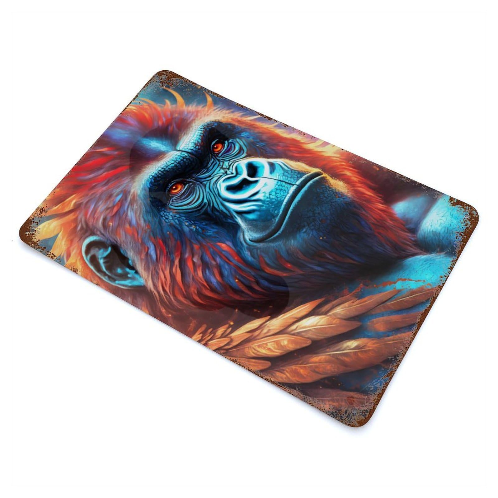 Mystical Neon Gorilla Rustic Tin Plaque 11.8"x7.9", Ideal for Shed, Workshop And Garage Wall Decor