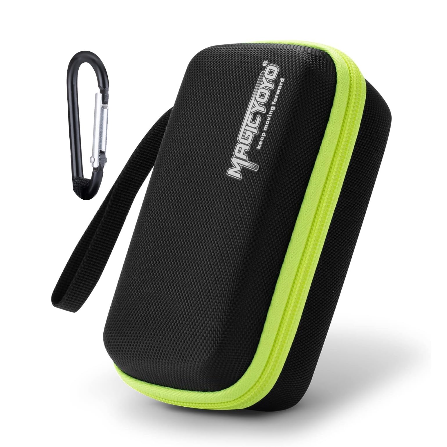 MAGICYOYO Yoyo Ball Storage Bag, Professional Yo Yo Caser, Yo-Yo Carry Bag with Hand Strap for Outdoor Equipment Protective Bag, 2 Yoyo Storage Holes and Interior Zip Mesh- Black Green