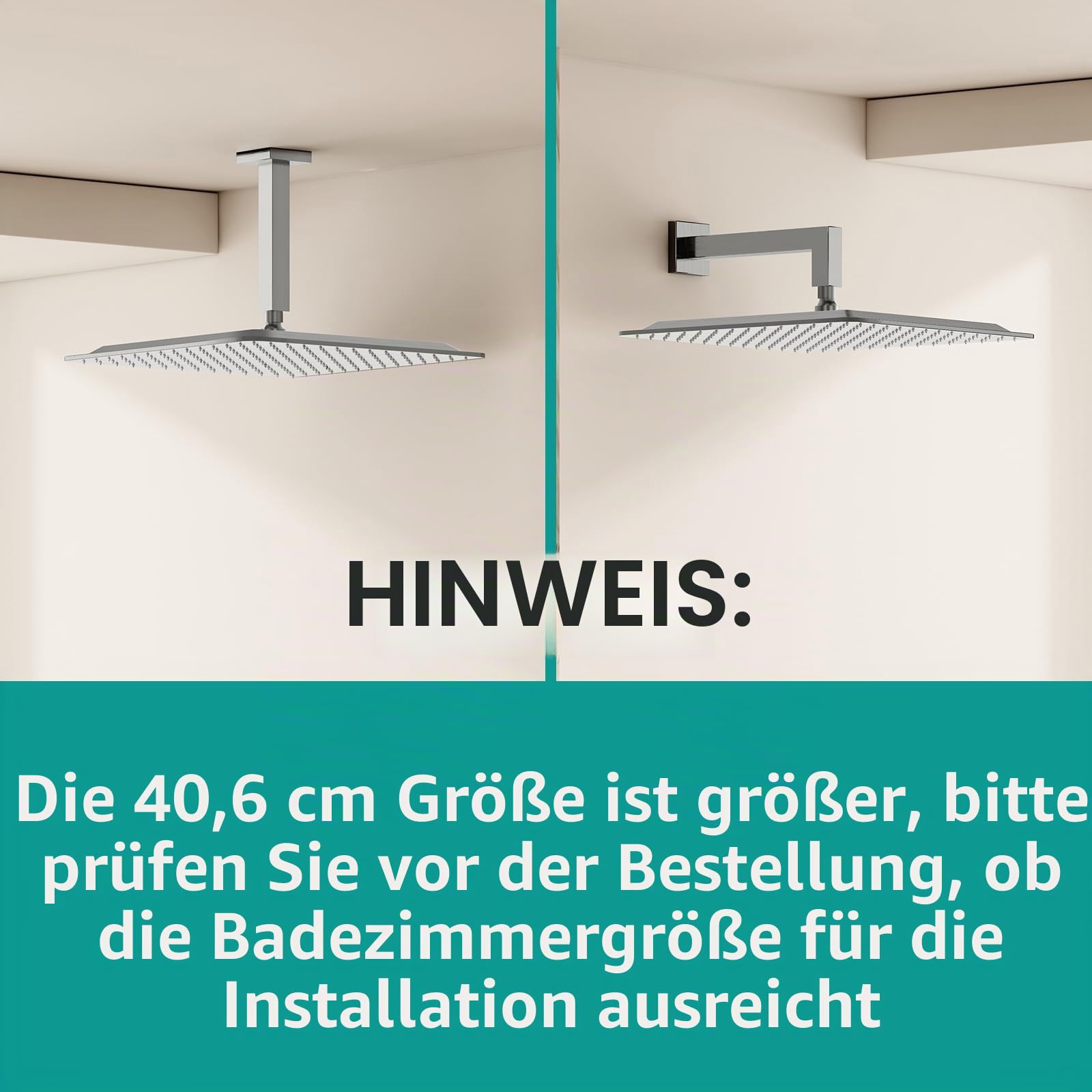 Quadratischer Regenduschkopf, hoher Durchfluss, Edelstahl, funktioniert mit jedem dekorativen Stil, Regenduschkopf aus Metall (gebürstetes Nickel, 16)