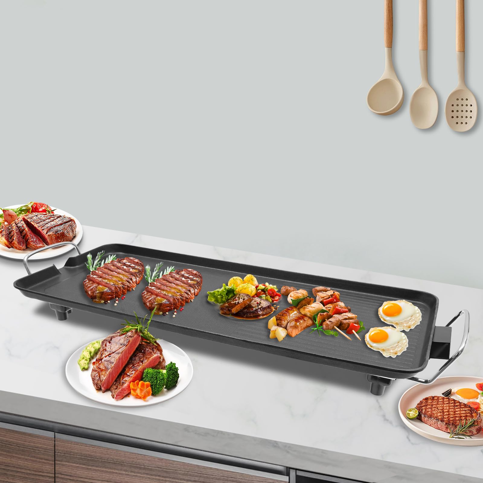 Barbecue elettrico da 1500 W, in lega di alluminio, temperatura regolabile, griglia elettrica da balcone, con rivestimento antiaderente, portatile per campeggio all'aperto