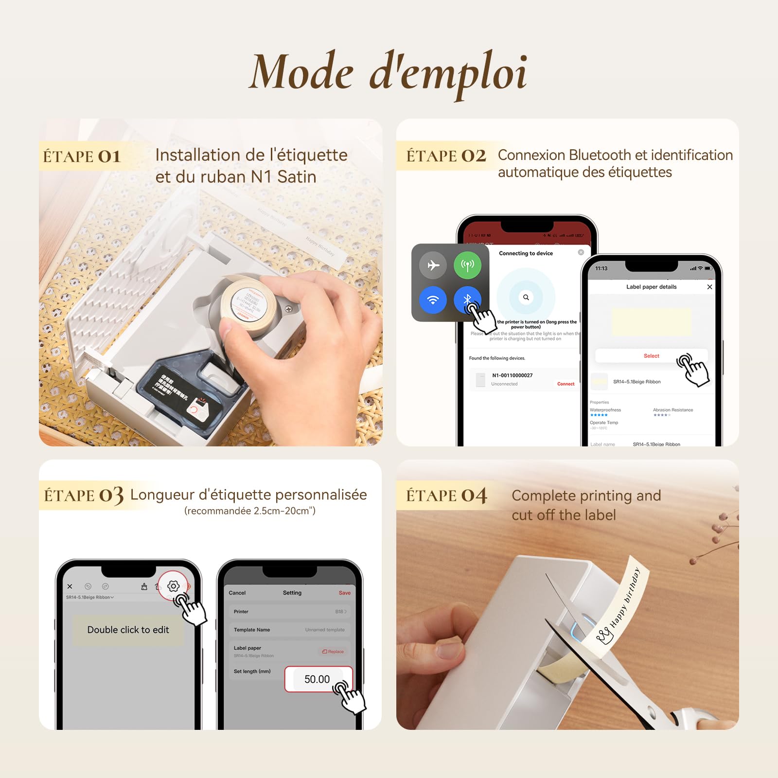 NIIMBOT N1 Ruban pour Étiqueteuse, Étiquette Cadeau, Ruban Soie Vêtements