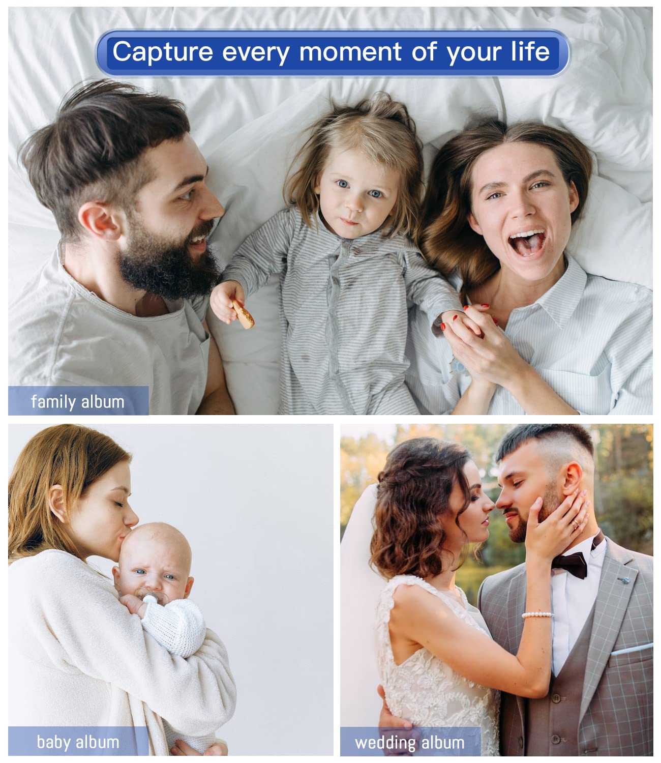 Popotop Álbum de fotos autoadhesivo con ventana de visualización de imágenes, 40 páginas, álbum de recortes para fotos de 4 x 6, 8 x 10 pulgadas, libro de recuerdos con cubierta de lino para boda de