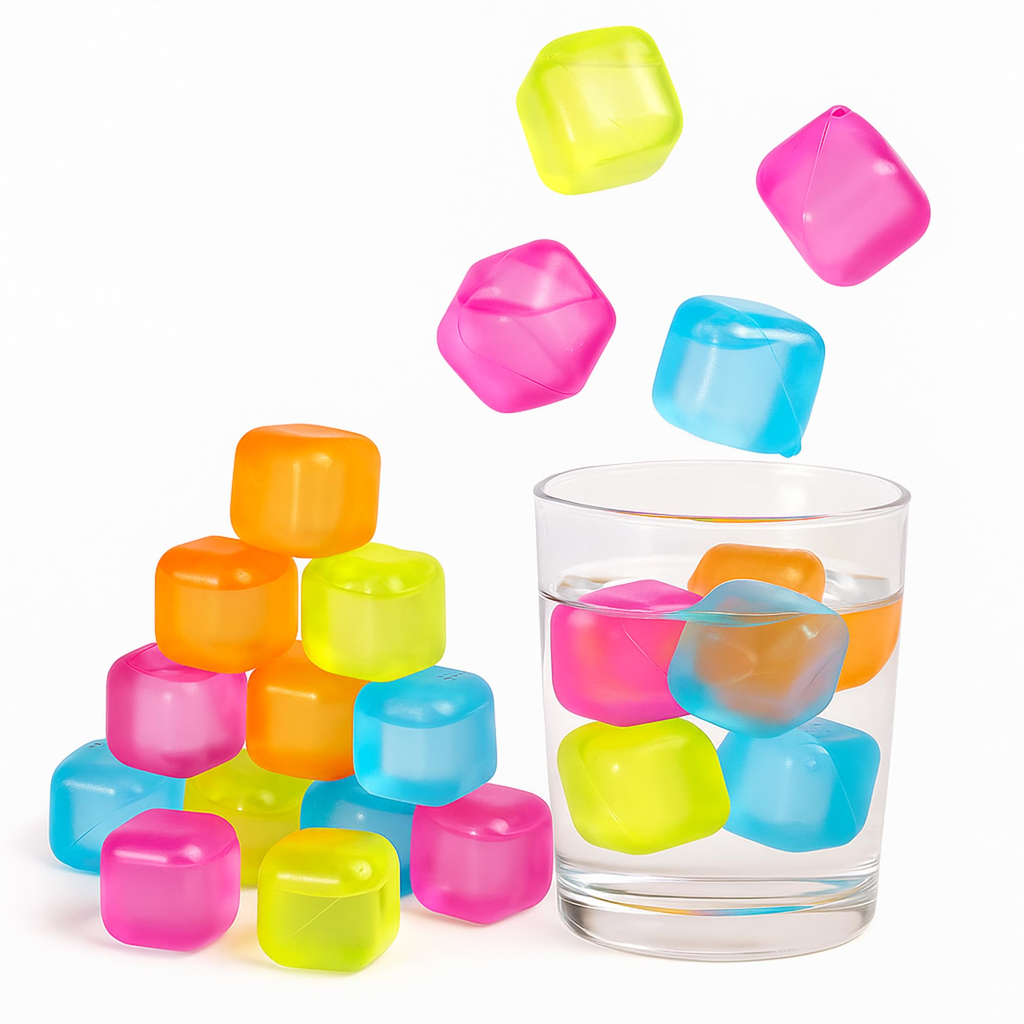 18-Pack Reusable Ice Cubes for Drinks – 1" Square BPA-Free Plastic – Non-Diluting, Washable & Fast-Freezing – For Cocktails, Whiskey, Juice & More – by Dependable Industries