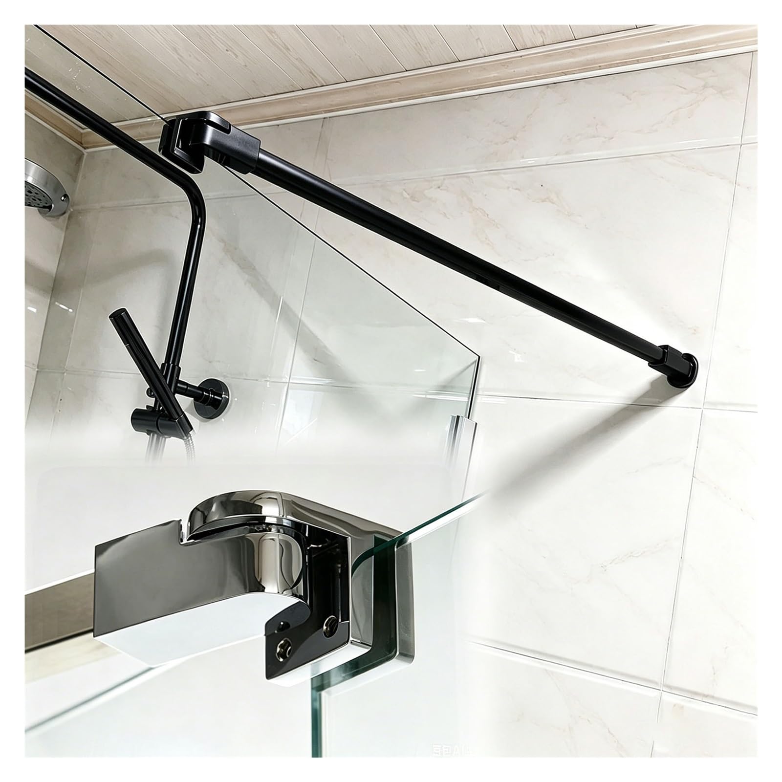 Wall-to-Glass Shower Support Bar, Stainless Steel Stabilizer Rod Bracket for Frameless Door, 180° Pivot Shower Glass Partition Supporting Arm(Black,50in(127cm))