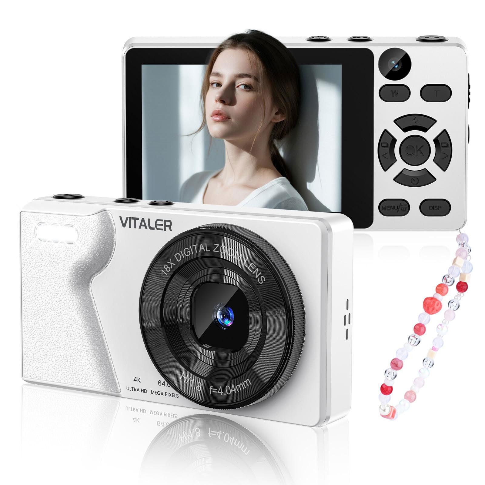 Vitaler Digitalkamera 64MP Fotokamera 4K mit Doppelobjektiv,Gehäuse aus Zinklegierung,2,8