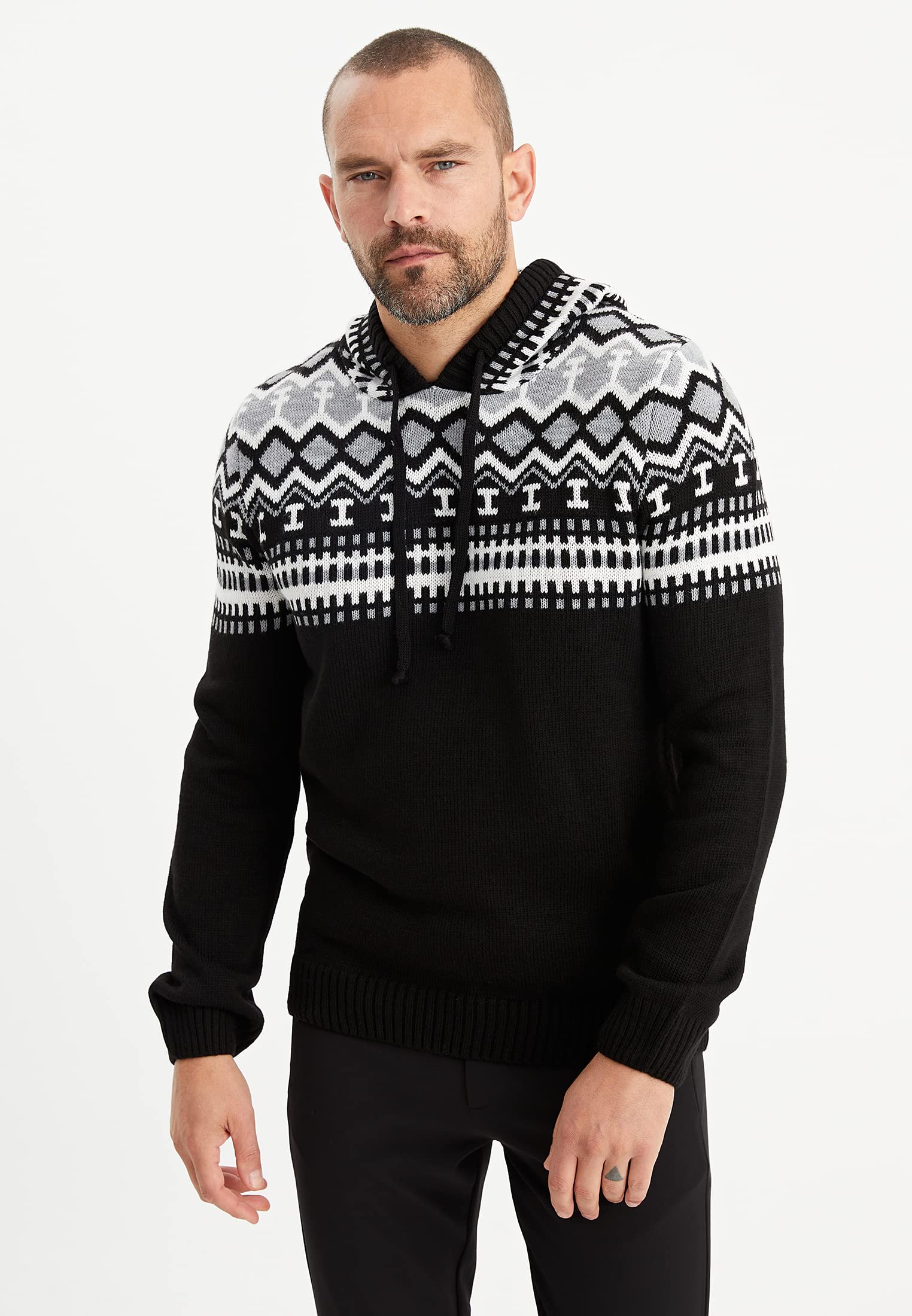 Leif Nelson - Maglione norvegese da uomo. con cappuccio
