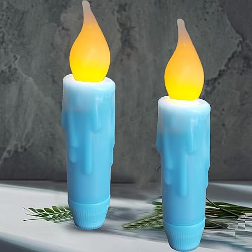 Miniatura 1 de Velas cónicas cortas a batería, llama parpadeante, vela cónica sin llama de cera real primitiva, vela corta con temporizador, vela LED borgoña de