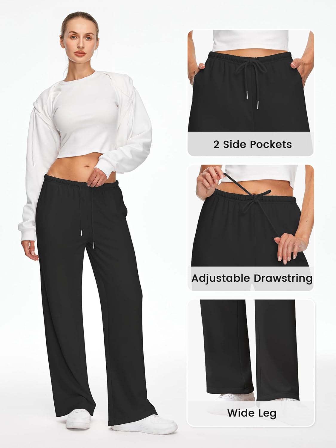 Wide Leg Sweatpants for Women High Waisted Baggy Sweat Track Pants Drawstring Casual Lounge Pants with Pockets - Image 4