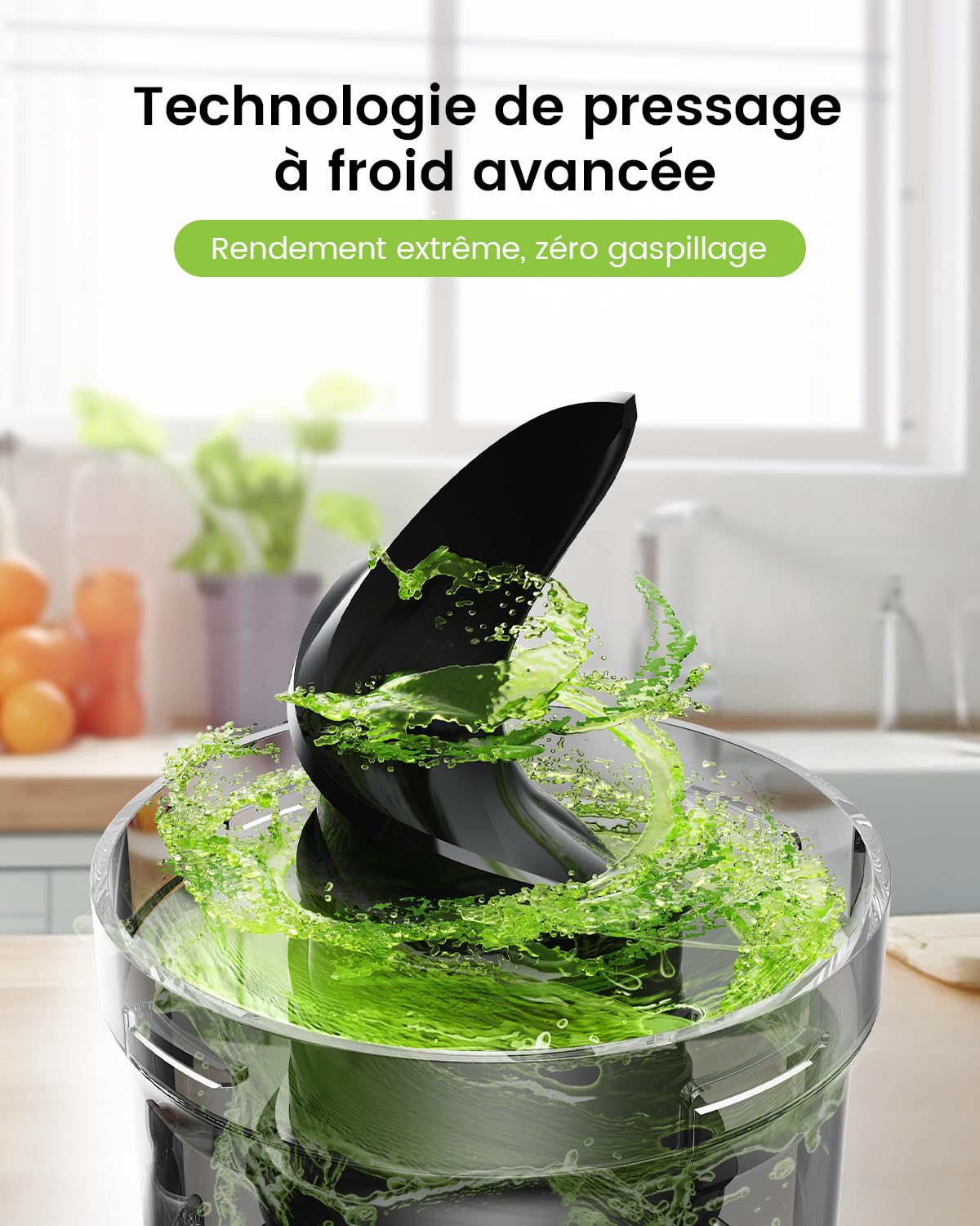 Slow Juicer, extracteur de jus de 130 mm et récipient à jus de 1,8 l, presse à froid pour légumes et fruits entiers, facile à installer et à nettoyer, sans BPA