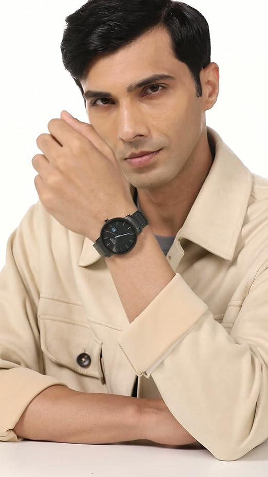 メンズウェア Black Watch Collared Snead Sonata Sleek Quartz Analog with Date Black Dial Black Stainless