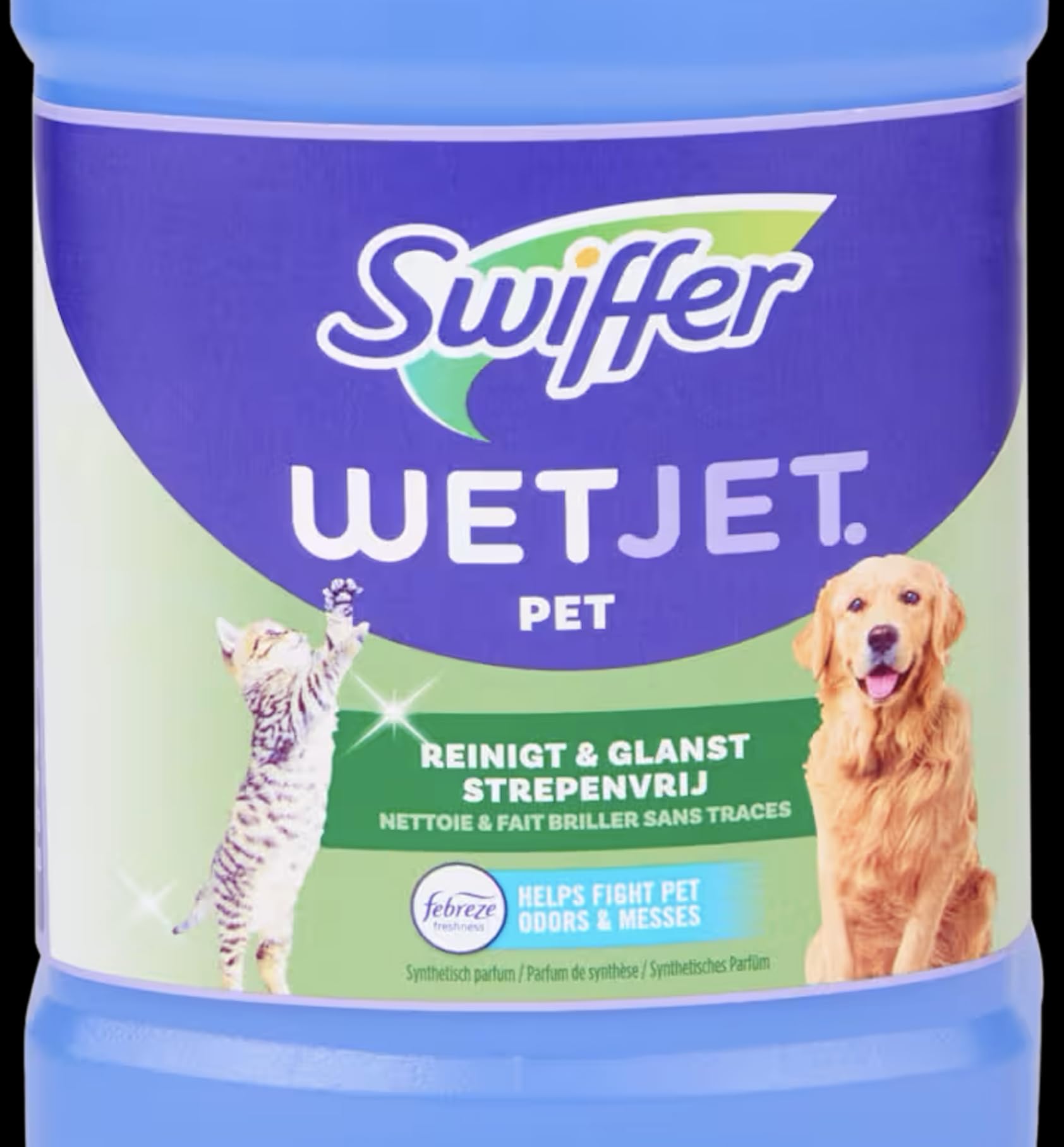 Swiffer Wetjet PET 2 x 1,25 l. Solution nettoyante spécialement conçue pour les propriétaires d'animaux
