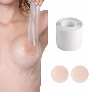 Clear Boob Tape,Self-Adhesive Bra Tape for Breast Lift with 2 Pair Reusable Silicone Nipple