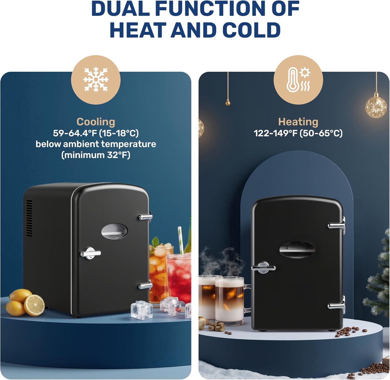 HealSmart 4L Mini Fridge with Observation Window, 6 Can Capacity, Freon-Free and Portable Cooler and Warmer, Cosmetics/Food/Beverage, Black New