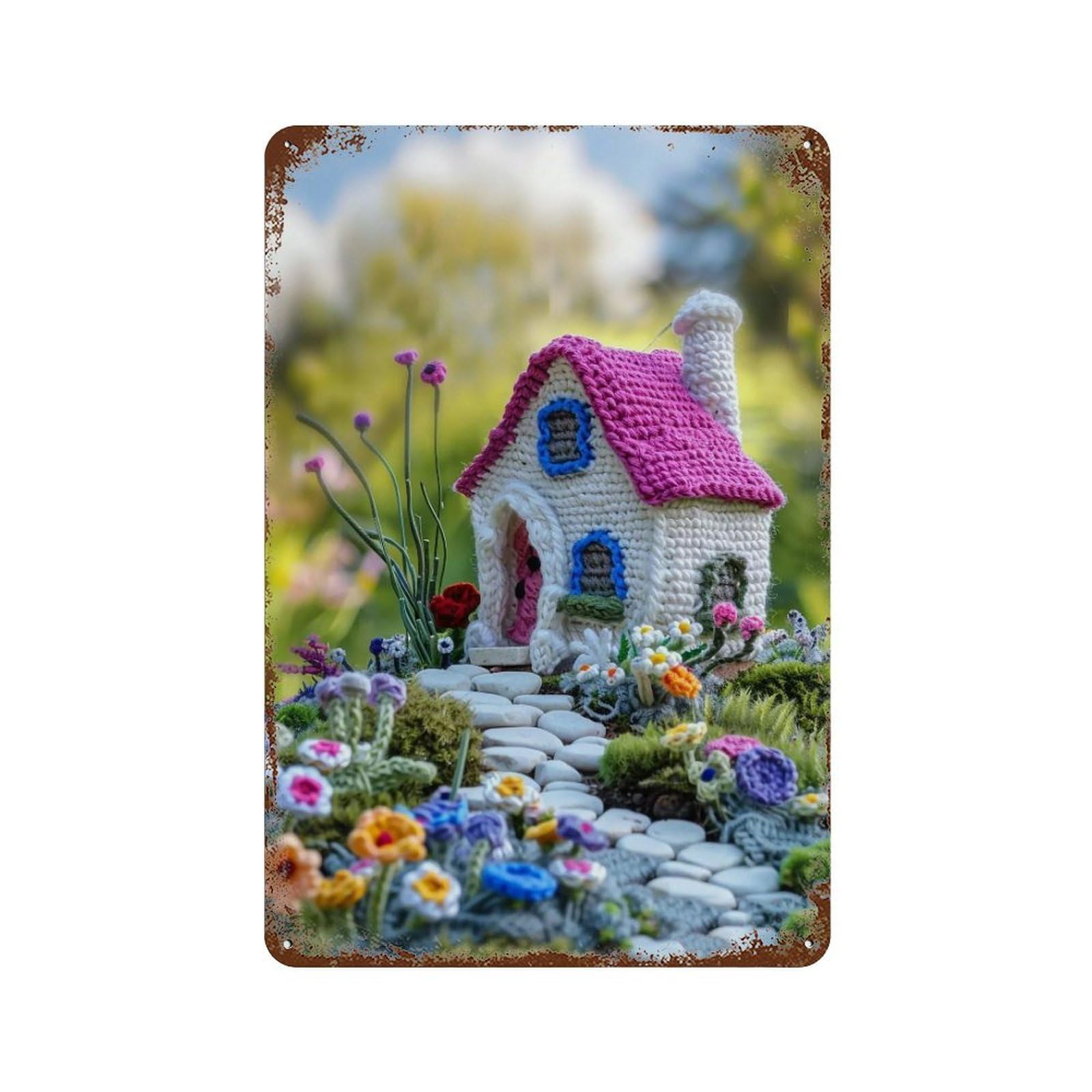 Hduryeyryy Multicolour Crochet Fairy Cottage 04 Wall Retro Iron Vintage Art Metal Tin Sign Poster Modern Home Cofffee Club Art Bar Shop Decor 30X20cm