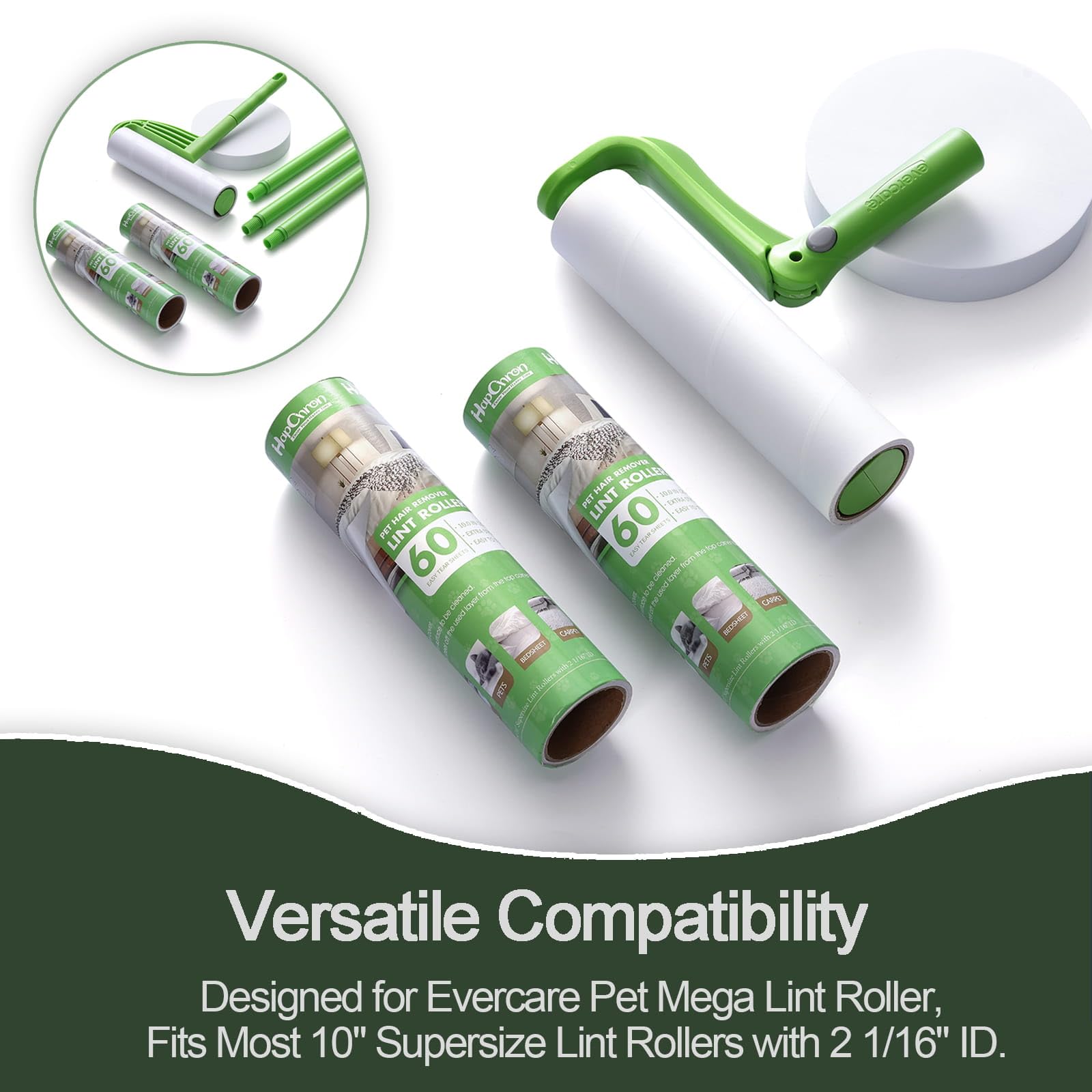 Mega rodillos de pelusa de 10 pulgadas para Evercare Pet Mega Rodillo de pelusa y rodillo de limpieza Leo, se adapta a la mayoría de rodillos de pelusa de gran tamaño de 10 pulgadas con