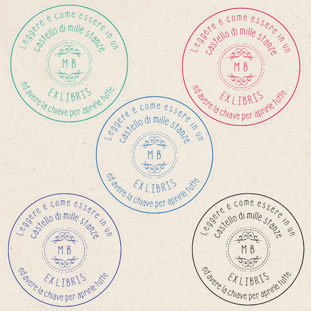 Trodat Timbro Ex Libris Monogramma PERSONALIZZATO "Citazione con Iniziali",Impronta Rotonda Ø 42 mm, Autoinchiostrante Printy, Libri, Biblioteca, Club del Libro (Impronta Blu)
