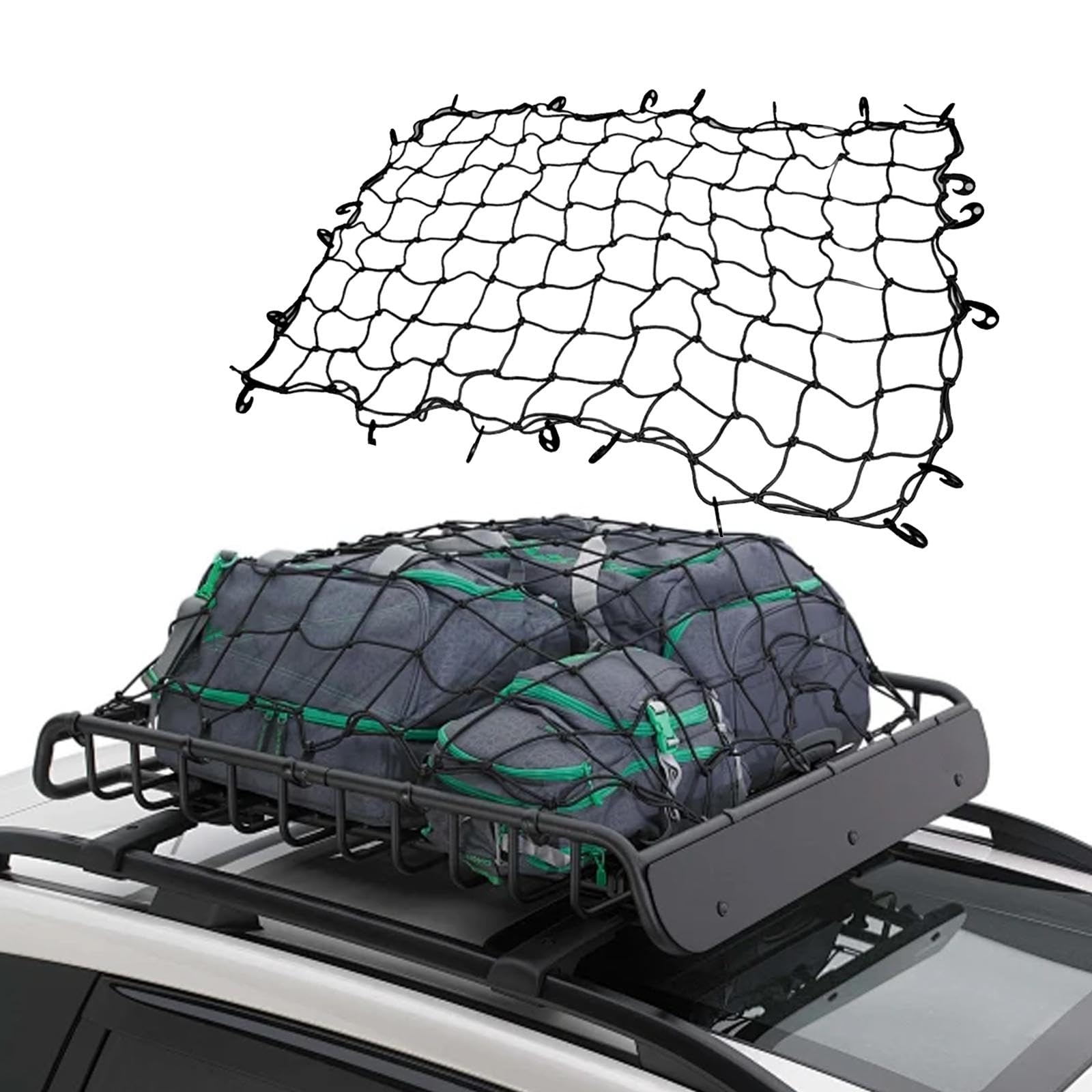 Rete Portaoggetti Auto Organizzatore Bagagli Rete Elastica con Griglia Quadrata Cavo Gomma Installazione Rapida Adatta a Viaggio SUV Veicoli