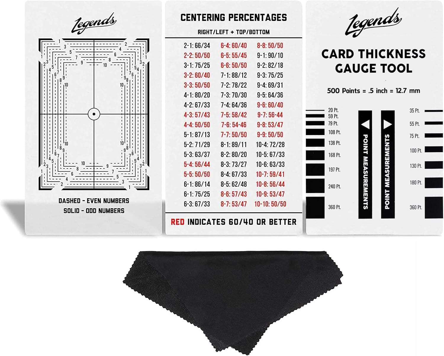 Legends Card Grading Centering Tool with Legends Card Thickness Gauge Tool and Cleaning Cloth Kit Material for PSA - BGS - Graded Card Submissions Card Center Tool