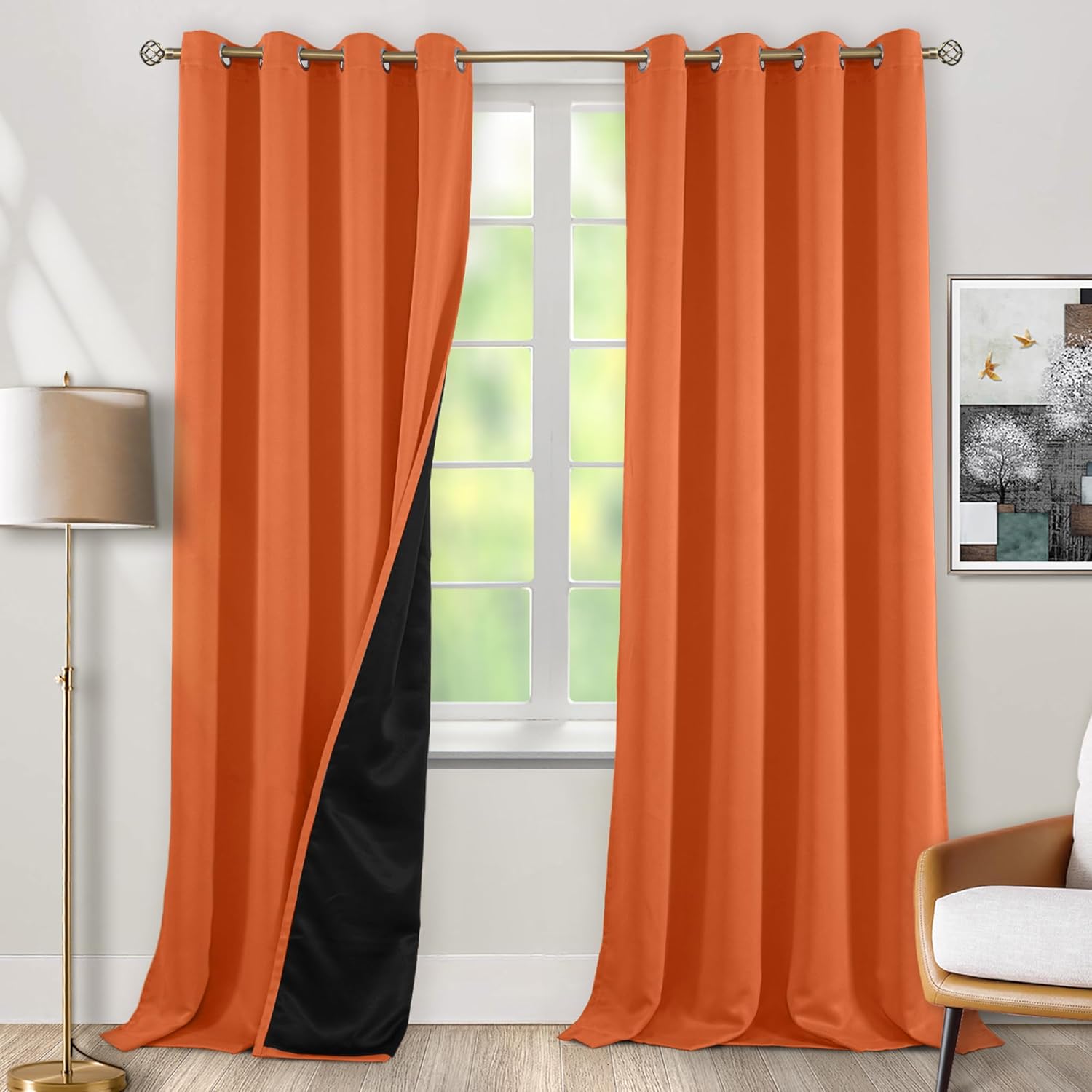 BGment Thermal Insulated 100% Blackout Curtains 90 Inch Length 2 Panels, Total Light Blocking Curtains for Bedroom, Grommet Window Drapes with Thick Black Liner, 52 Inch Wide Each Panel, Burnt Orange Burnt Orange 52"W x 90"L (Pack of 2)