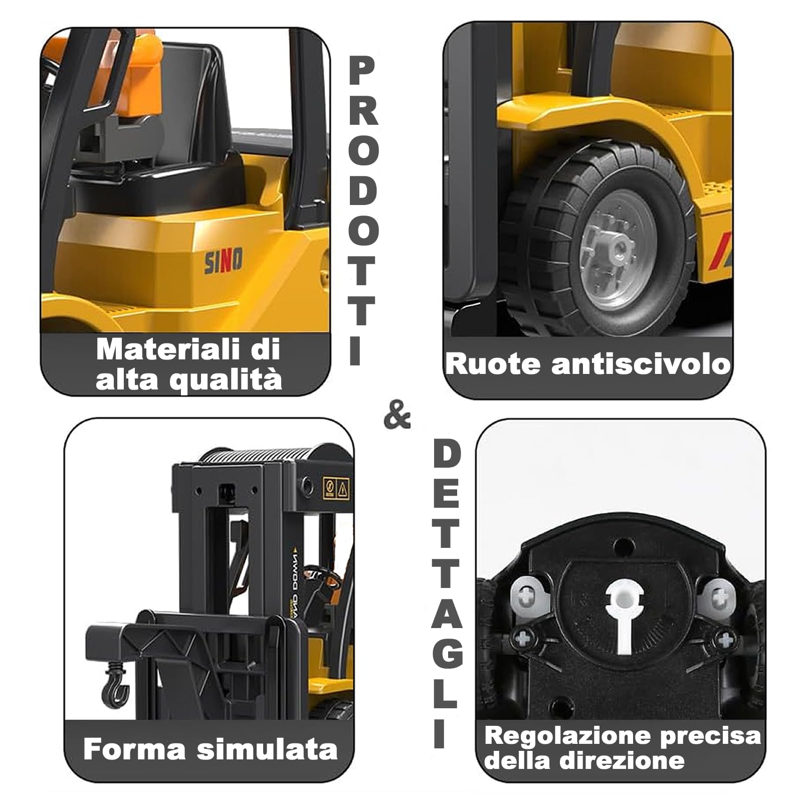 Scale 1:24 RC Giocattolo Carrelli Elevatori, Carrello elevatore telecomandato 2.4GHZ, con scatole/spray suono e luce, telecomandata carrello elevatore giocattolo per bambini, Regalo di complea
