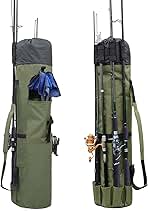 Allnice Durable Canvas Fishing Rod & Reel Organizer Bag Travel Carry Case Bag- Holds 5 Poles & Tackle