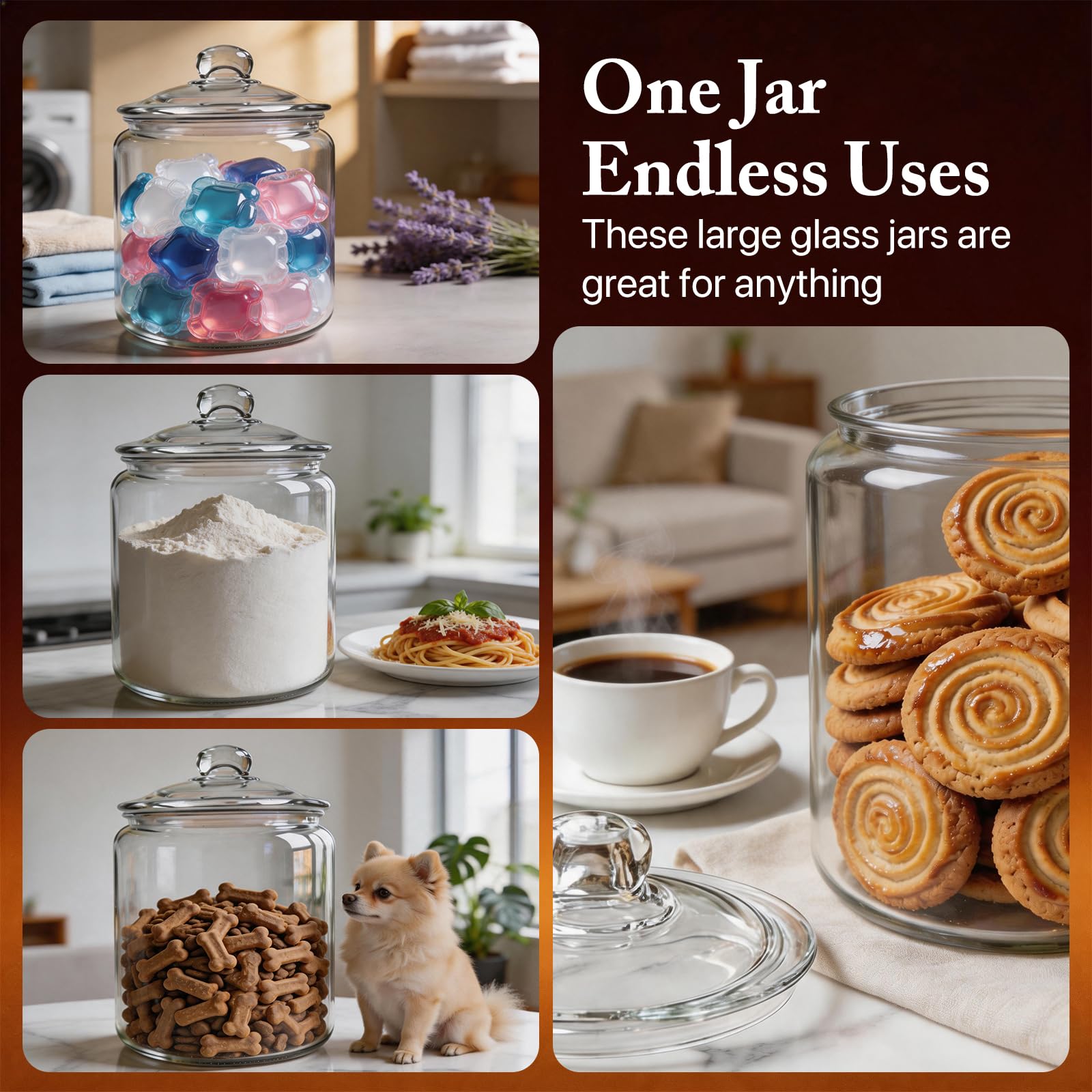 Masthome Grand bocal en verre de 3,8 l avec couvercle, hermétique, passe au lave-vaisselle, boîte de rangement en verre à large ouverture pour pâtes, farine, noix, biscuits, etc