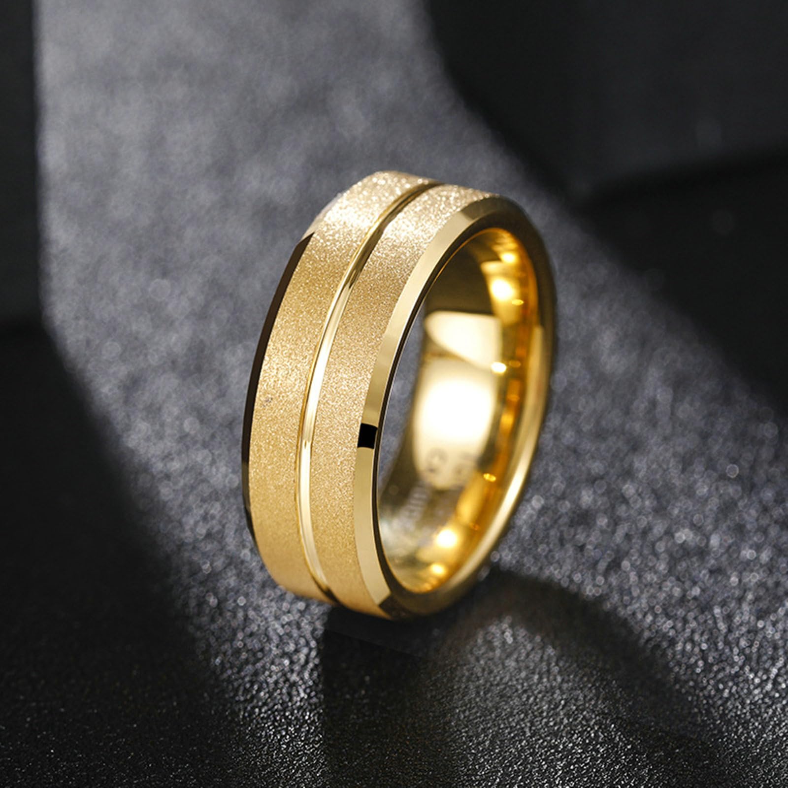 Anello in tungsteno, unisex, 8 mm, spazzolato, con scanalatura, anello di fidanzamento, per lei