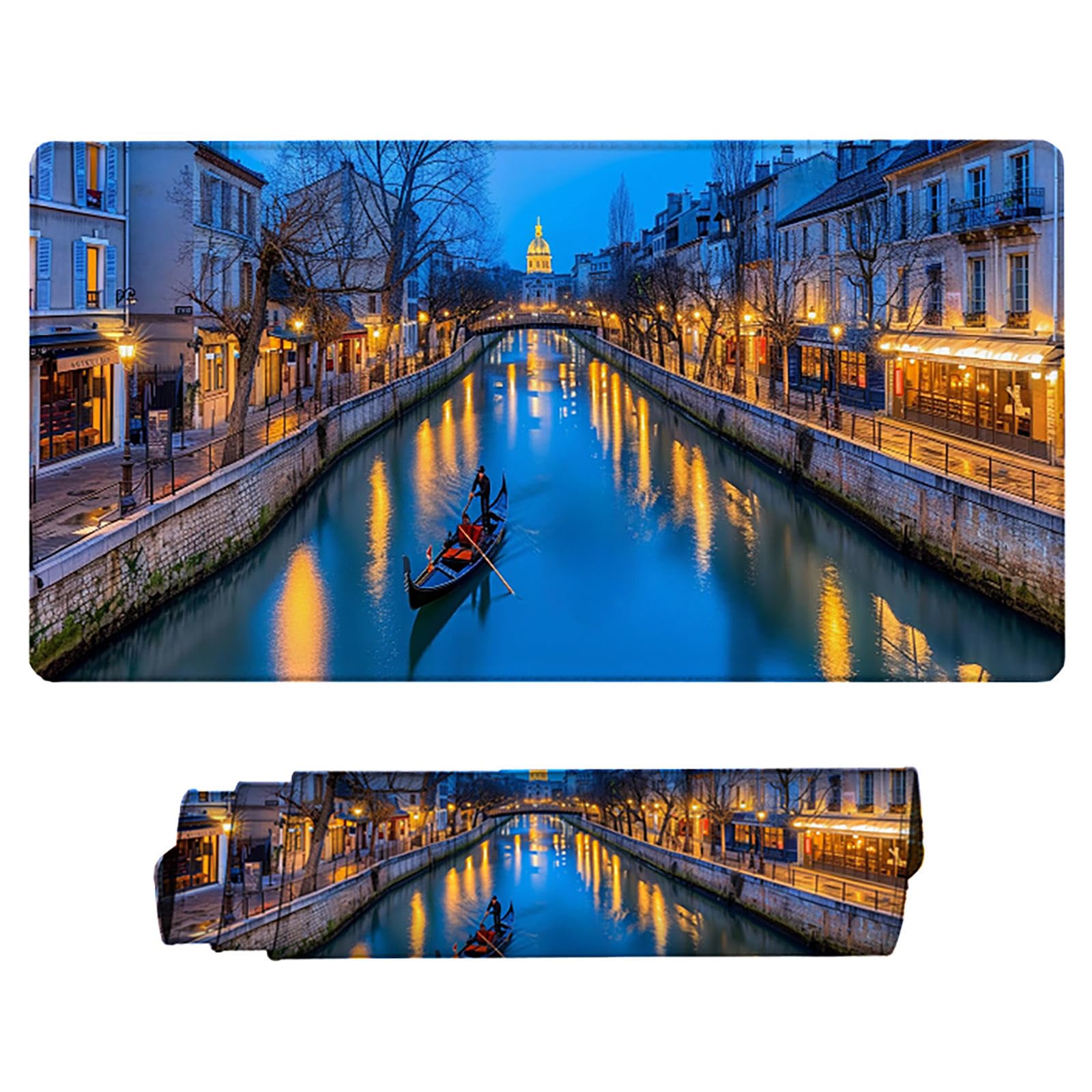 Niebieska podkładka pod mysz XXL, podkładka na biurko, 1200 x 600 cm, szyte krawędzie, podkładka pod mysz, gumowa podstawa, miasto, podkładka pod mysz, stabilna przyczepność na gładkich