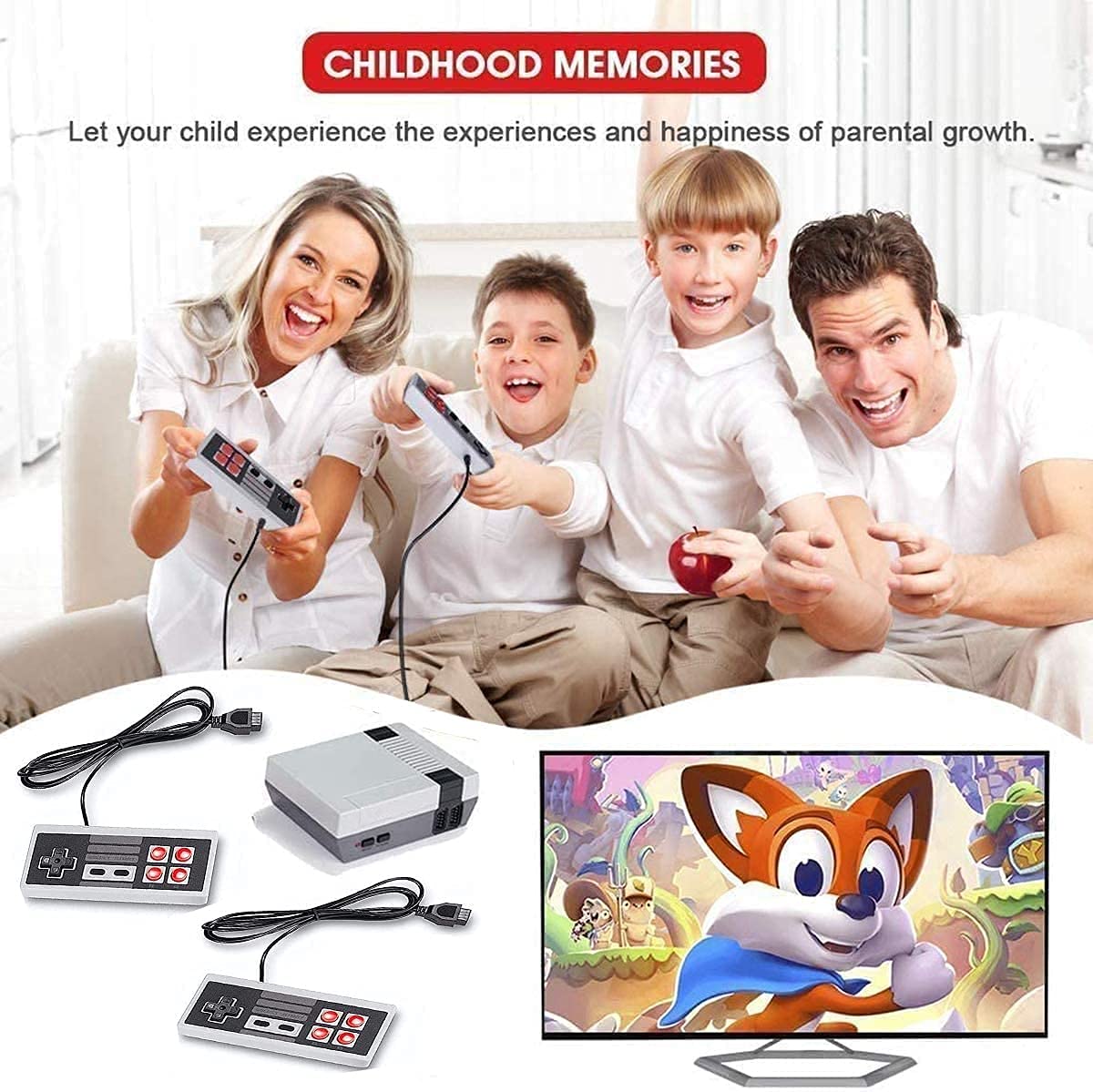 Retro Game Console, Built-in 620 in 1 Games Console, Mini Classic Game Console AV Output Video Games with 2 Controllers - Gift for Kids and Adults, Happy Childhood Memories