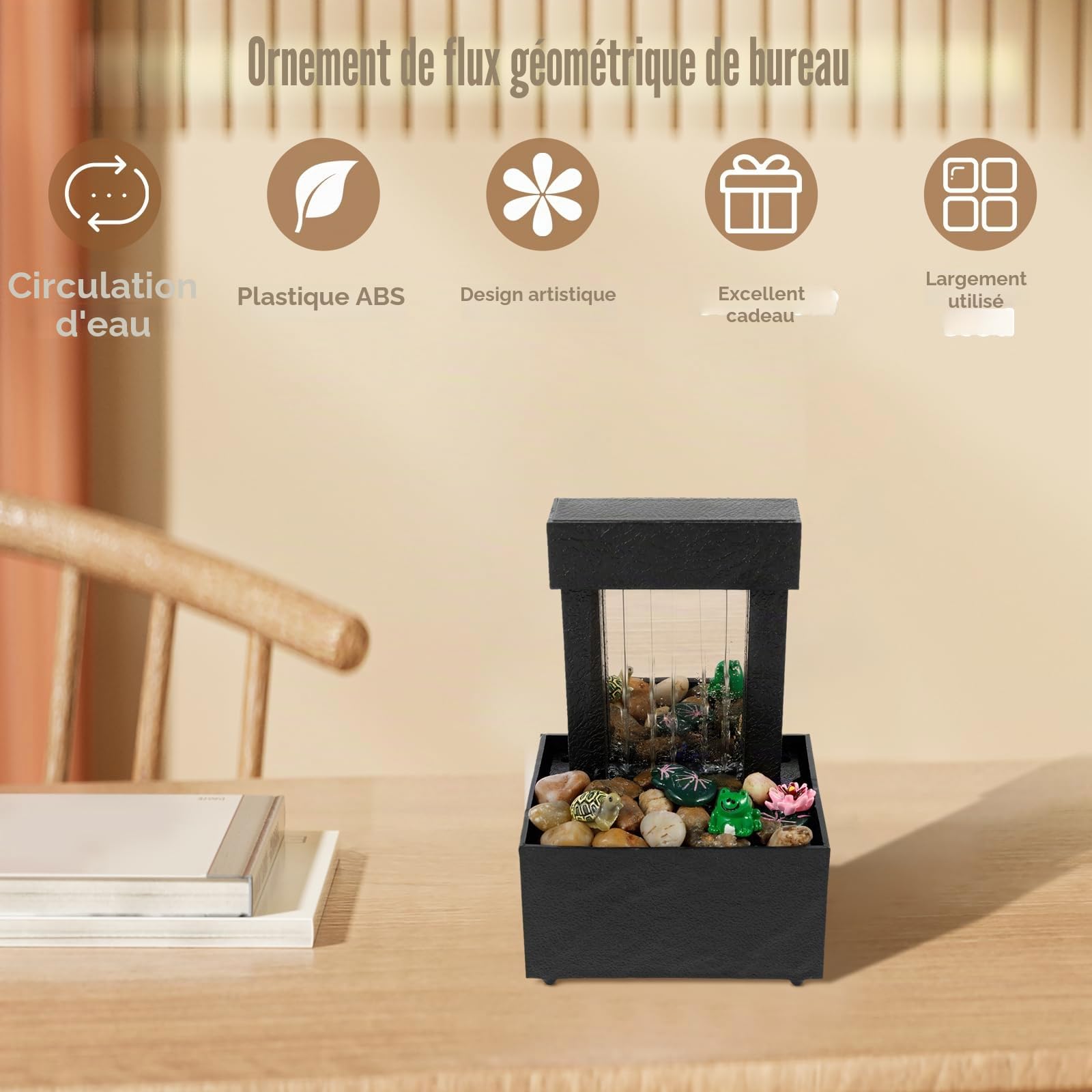 Fontaine de table, Mini fontaine à eau d'intérieur avec lumière fonctionnant sur pile/USB, Ornements d'eau courante créatifs décoration de bureau, Fontaine ornementale de relaxation sonore pour table
