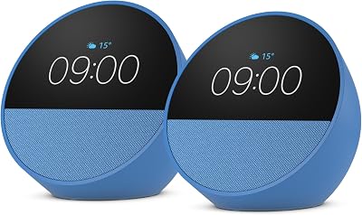 Amazon Echo Spot (modello 2024) | Sveglia intelligente con audio di qualità | Blu, con Accesso Anticipato ad Alexa+ (Confezione da 2)