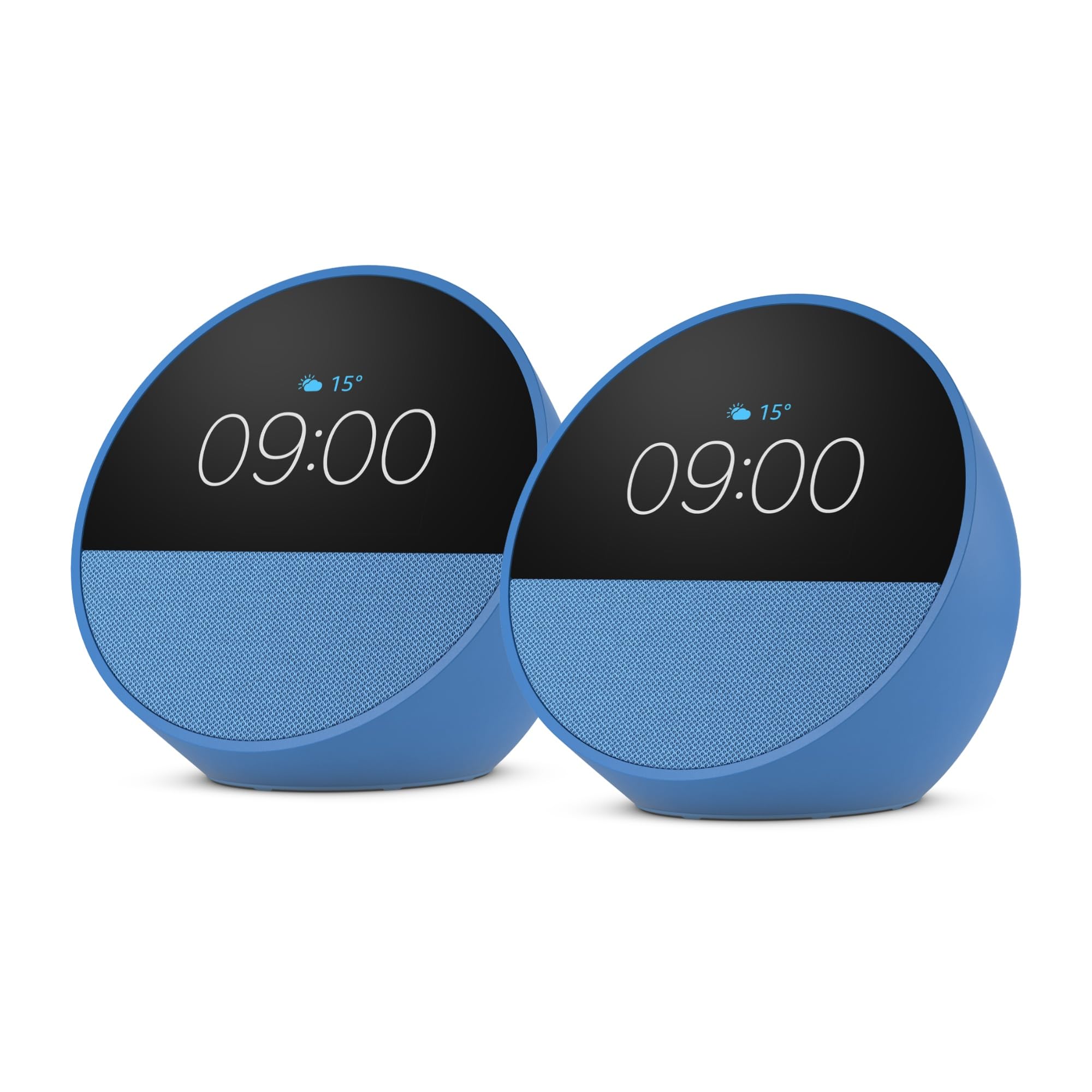 Amazon Echo Spot (modello 2024) | Sveglia intelligente con audio di qualità | Blu, con Accesso Anticipato ad Alexa+ (Confezione da 2)