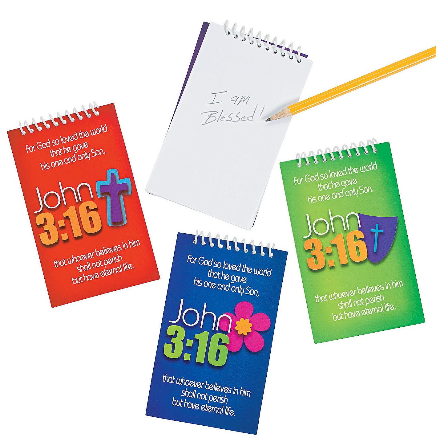 Fun Express John 3:16 Spiral Notepads - Bulk set of 24 - Church and Sunday School Stationery Toy